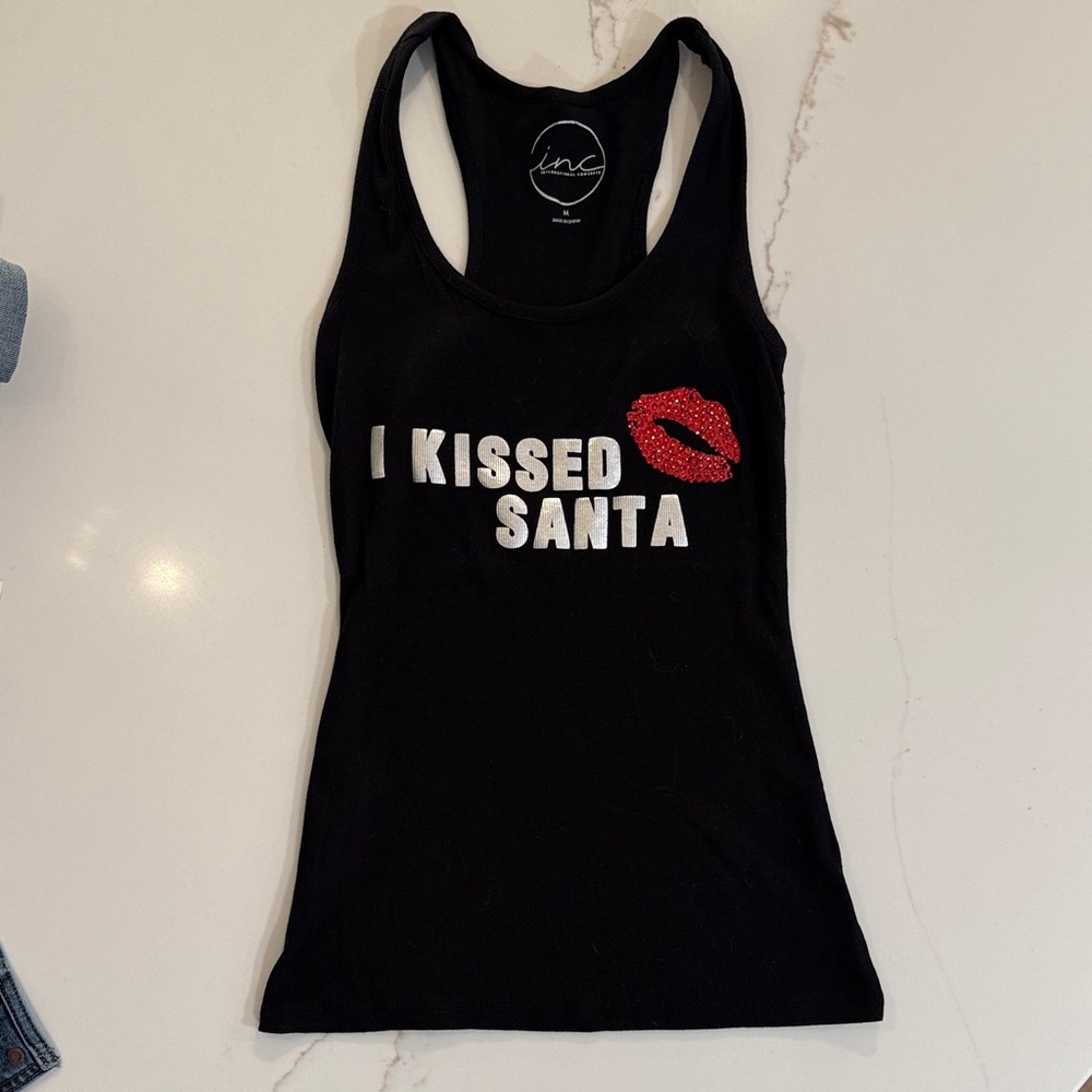 INC International Concepts Black Tank Top with Red Lip Design